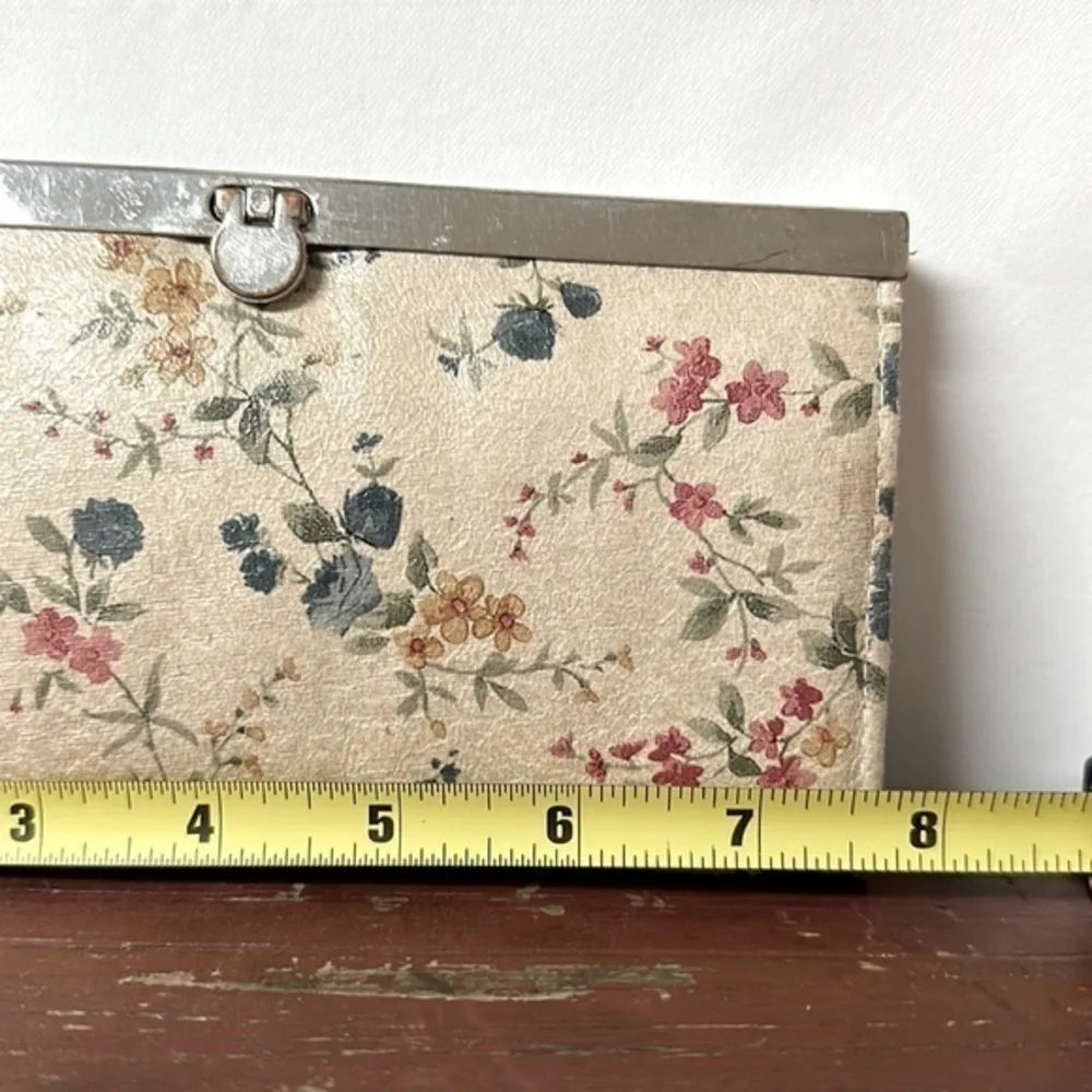Floral leather wallet with antique blue pink & yellow floral design beige (734)‎